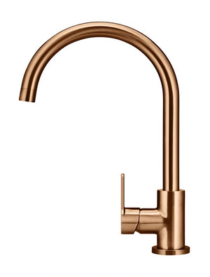 Meir Round Gooseneck Kitchen Mixer Tap WIth Paddle Handle | Lustre Bronze
