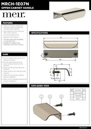 Meir Öppen Edge Pull Cabinet Handle 75mm | Champagne