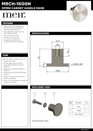 Meir Öppen Knob Cabinet Handle | Brushed Nickel