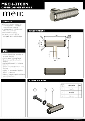 Meir Öppen T-pull Linear Knurled Cabinet Handle | Lustre Bronze