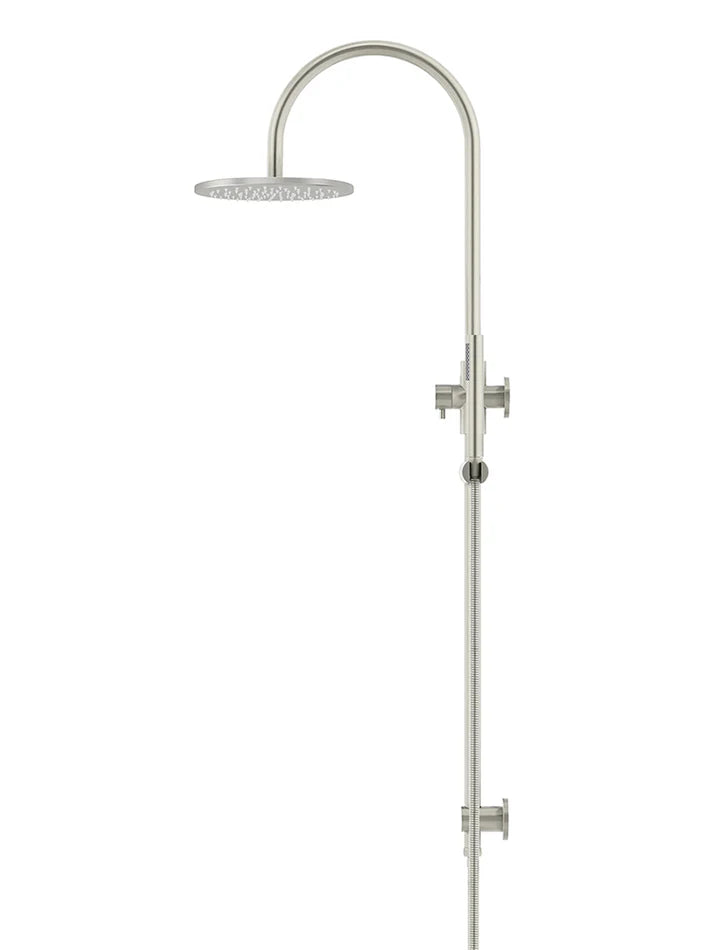 Meir Round Gooseneck Shower Set with 200mm Rose & Single Function Hand Shower | Brushed Nickel
