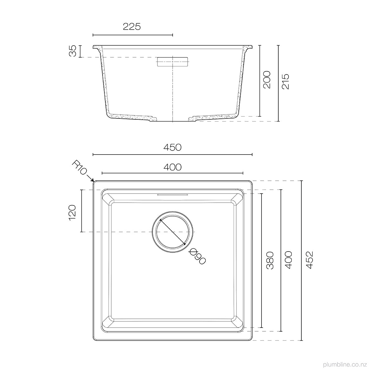 Rose & Stone Basalto | 400mm Single Sink | Matt Black