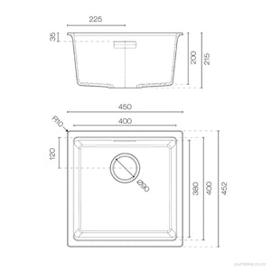 Rose & Stone Basalto | 400mm Single Sink | Matt Black