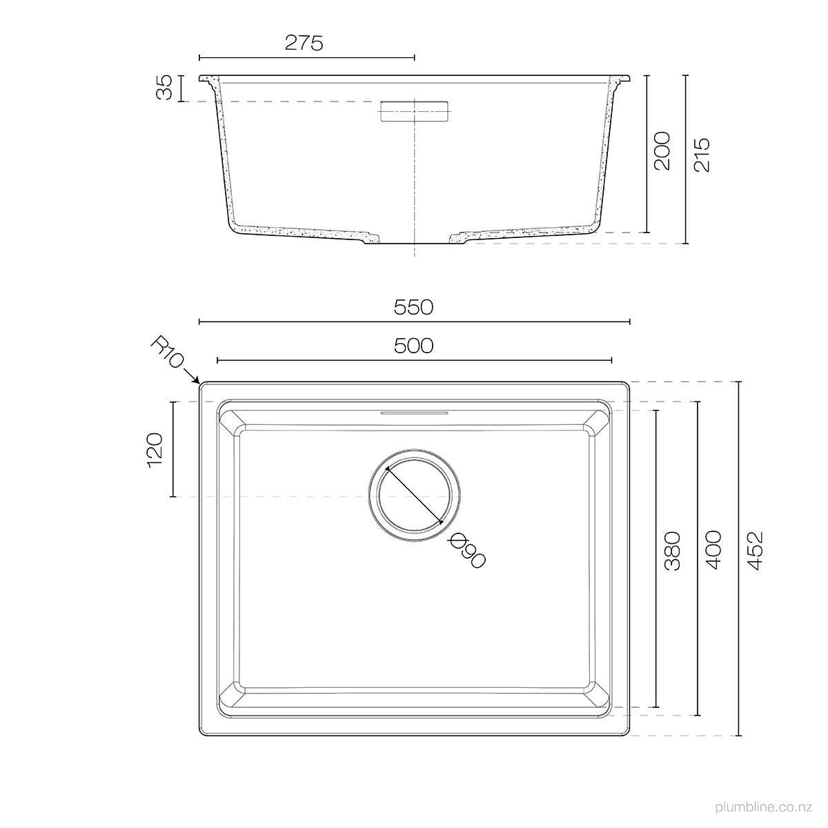 Rose & Stone Basalto | 500mm Single Sink | Matt Black