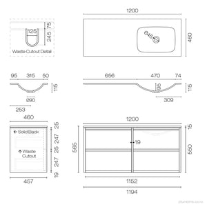 Alma Spio 1200 4 Drawer Vanity Right Basin