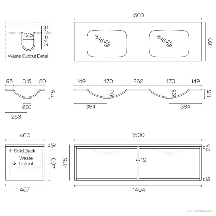 Alma Spio 1500 2 Drawer Vanity Double Basin