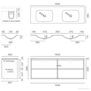 Alma Spio 1500 4 Drawer Vanity Double Basin