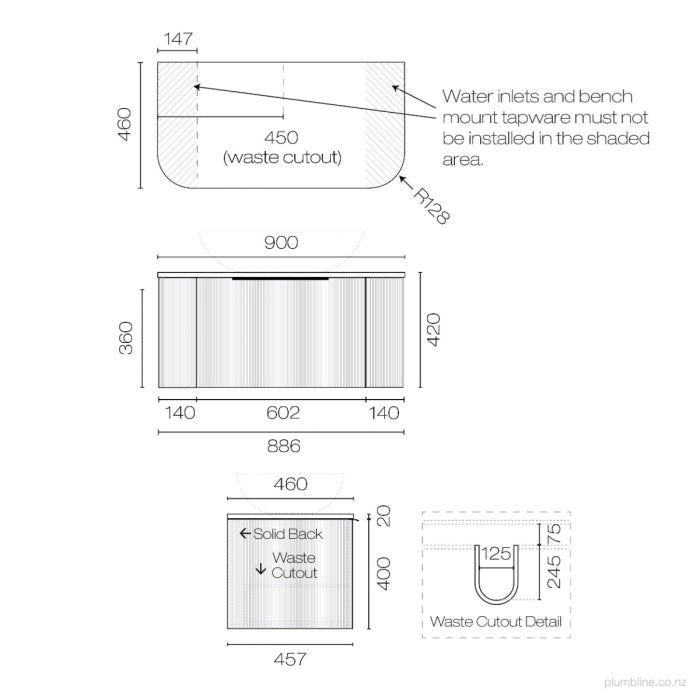 Ava Curve Opaco 900 1 Drawer Vanity