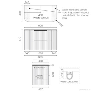 Ava Curve Opaco 900 2 Drawer Vanity