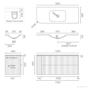 Ava Curve Spio 1200 Right Corner 2 Drawer Vanity