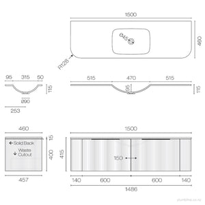 Ava Curve Spio 1500 2 Drawer Vanity Centre Basin