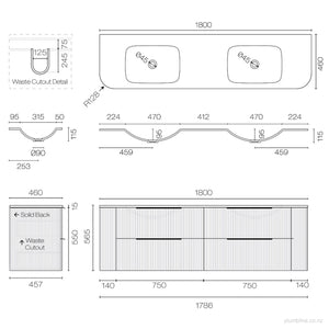 Ava Curve Spio 1800 4 Drawer Vanity Double Basin