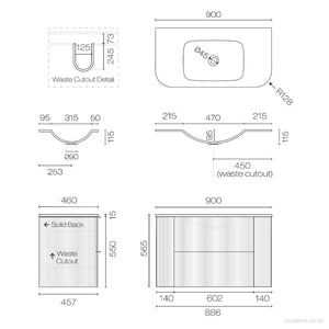 Ava Curve Spio 900 Drawer Vanity