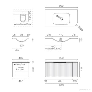 Ava Curve Spio 900 Left Corner 1 Drawer Vanity