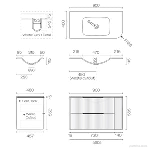 Ava Curve Spio 900 Left Corner 2 Drawer Vanity