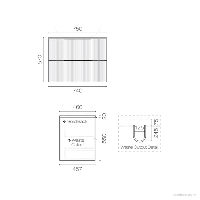 Ava Opaco 750 2 Drawer Vanity