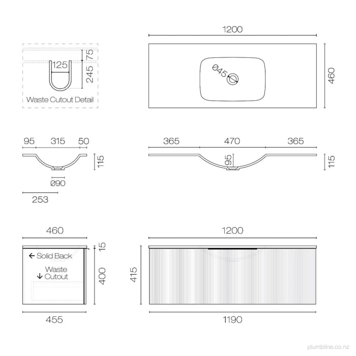 Ava Spio 1200 1 Drawer Vanity Centre Basin