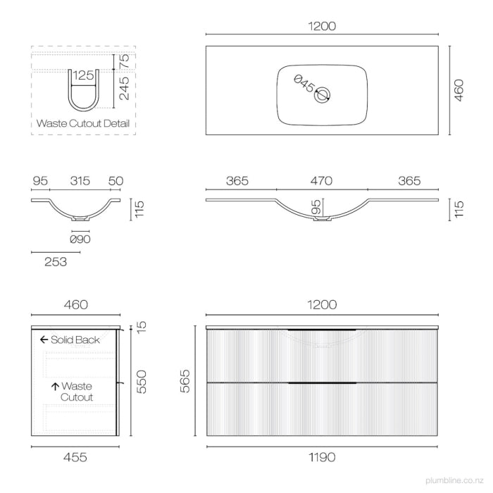 Ava Spio 1200 2 Drawer Vanity Centre Basin