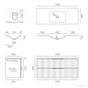 Ava Spio 1200 2 Drawer Vanity Centre Basin