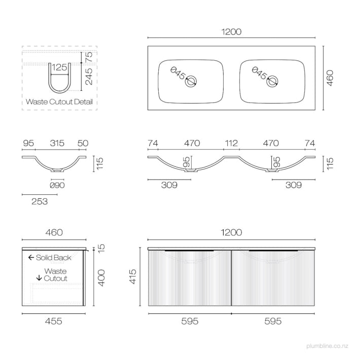 Ava Spio 1200 2 Drawer Vanity Double Basin