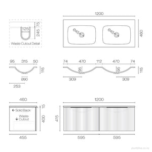 Ava Spio 1200 2 Drawer Vanity Double Basin