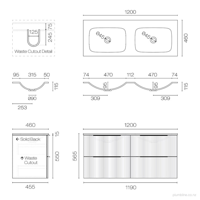 Ava Spio 1200 4 Drawer Vanity Double Basin