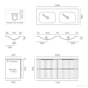 Ava Spio 1200 4 Drawer Vanity Double Basin