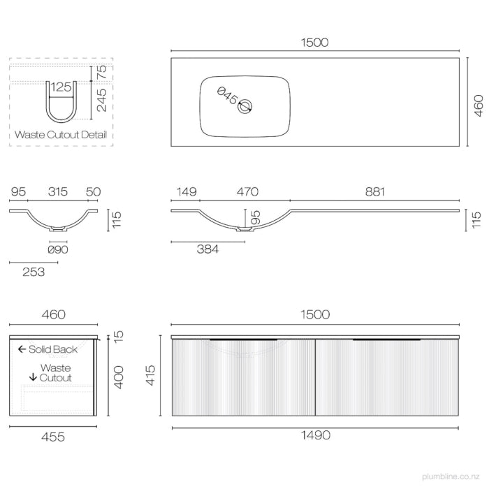 Ava Spio 1500 2 Drawer Vanity Left Basin