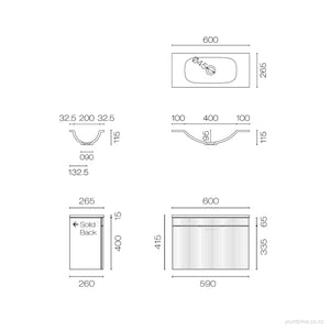 Ava Spio 600 Slim 1 Door Vanity