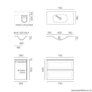 Hampton Spio Slim 750 2 Drawer Vanity