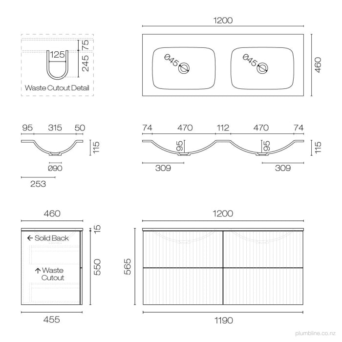 Lima Spio 1200 4 Drawer Vanity Double Basin