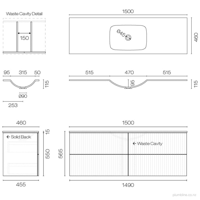 Lima Spio 1500 4 Drawer Vanity Centre Basin