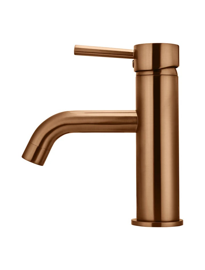 Meir Round Basin Mixer with Curved Spout | Lustre Bronze