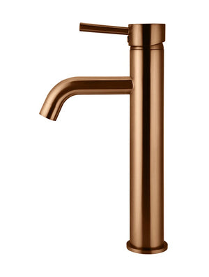 Meir Round Tall Basin Mixer with Curved Spout | Lustre Bronze