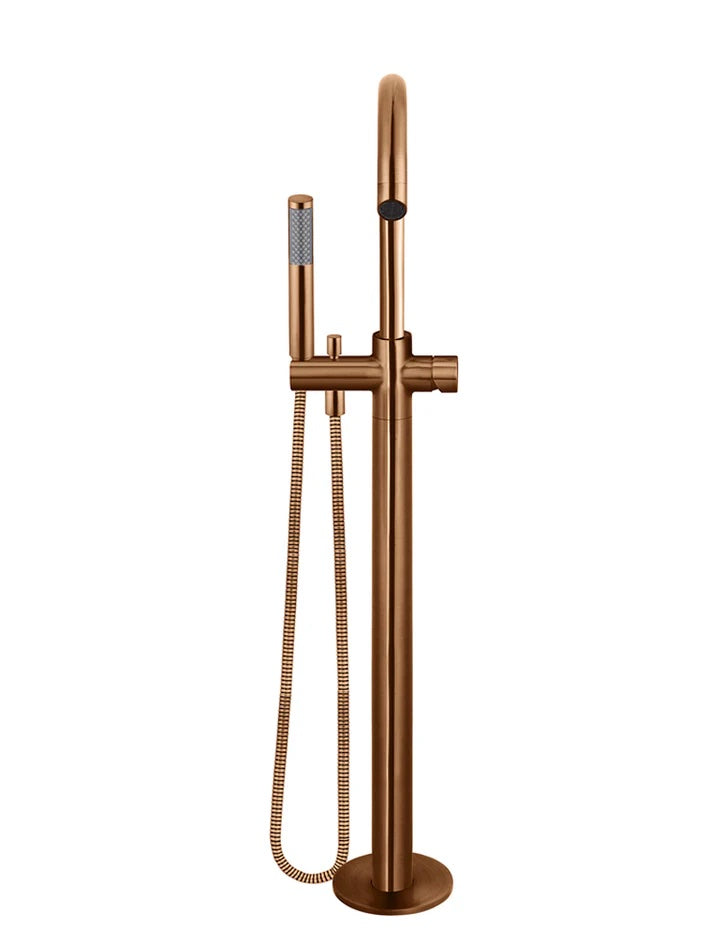 Meir Round Pinless Freestanding Bath Spout and Hand Shower | Lustre Bronze
