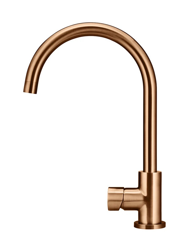 Meir Round Gooseneck Kitchen Mixer Tap With Pinless Handle | Lustre Bronze