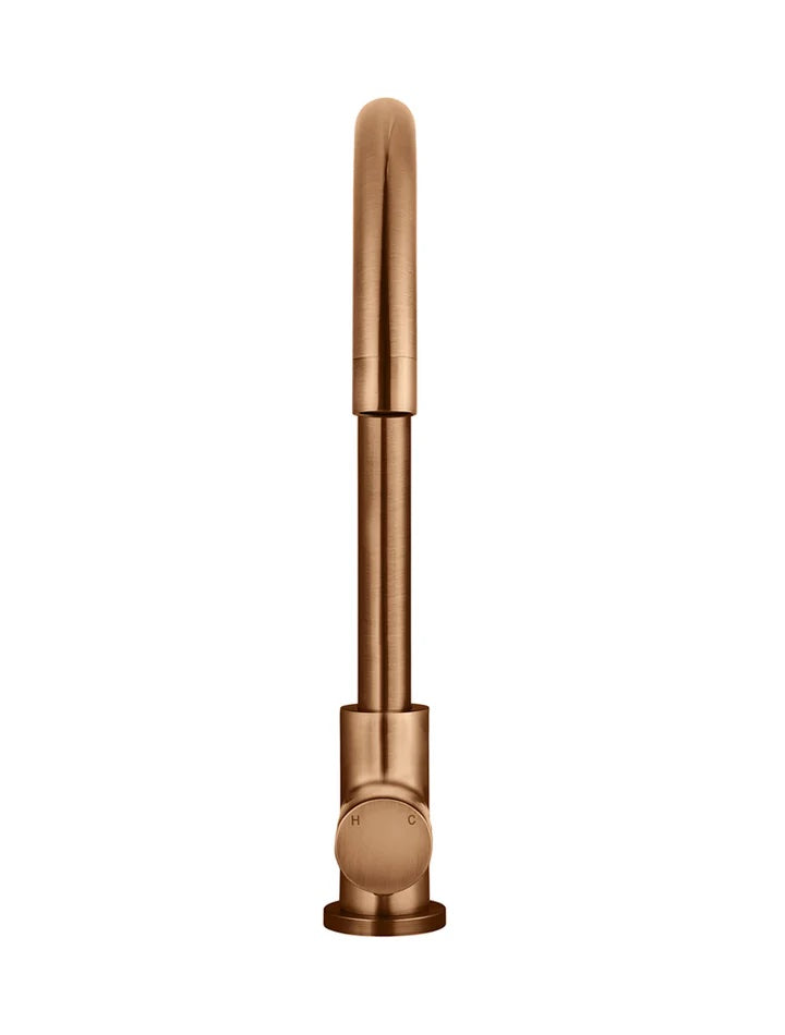Meir Round Gooseneck Kitchen Mixer Tap With Pinless Handle | Lustre Bronze