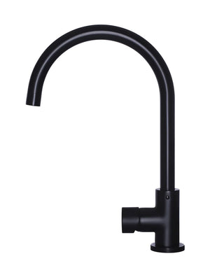 Meir Round Gooseneck Kitchen Mixer Tap With Pinless Handle | Matte Black