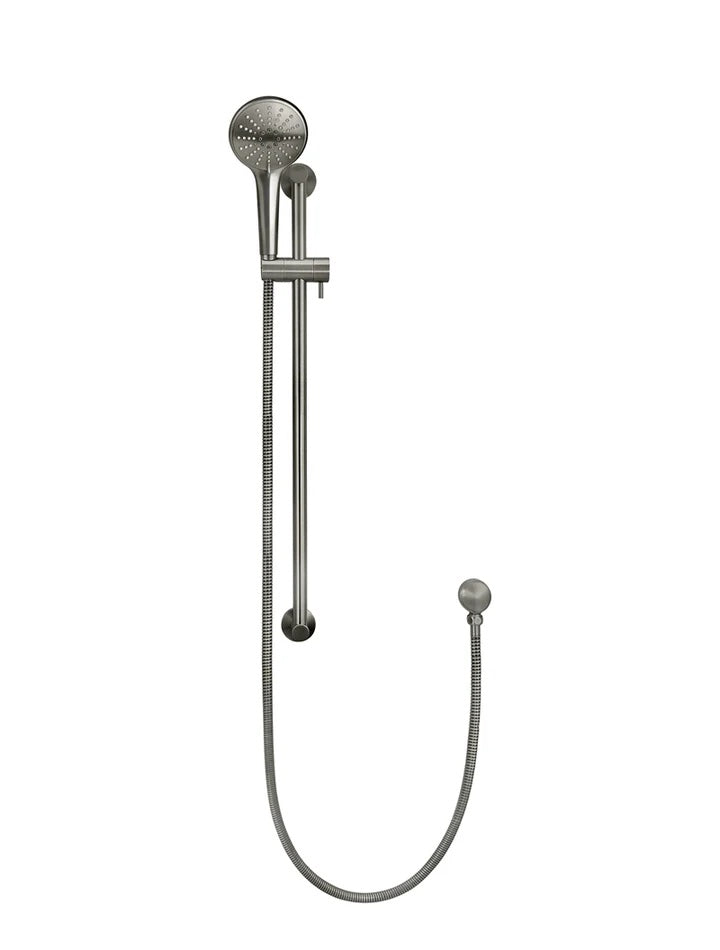 This adjustable matte black shower rail includes a functional hand-held ...