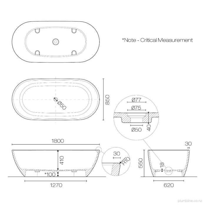 Oasis 1800 Freestanding Bath