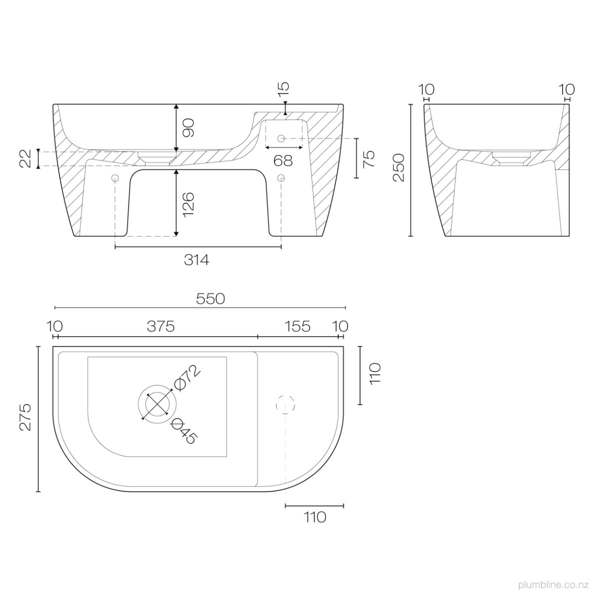 Oasis 550 Wall Basin