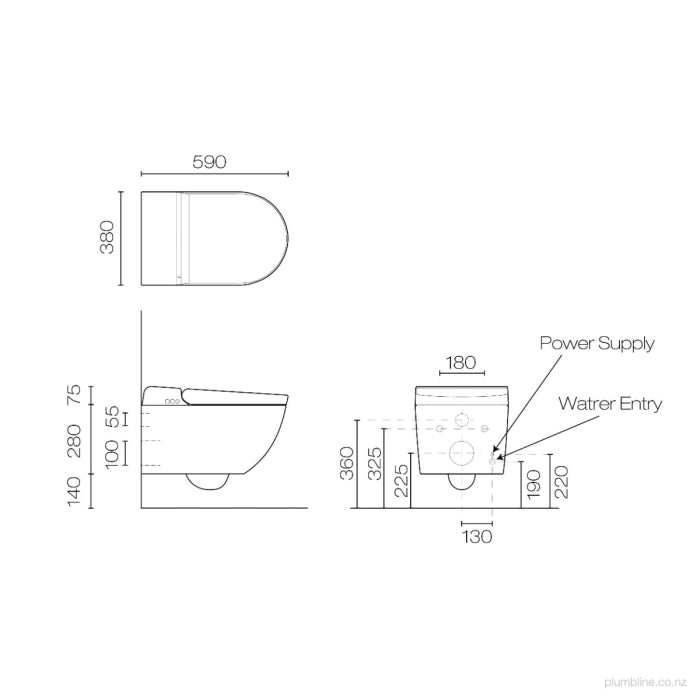 Sfera Rimless Wall Hung Shower Toilet | White