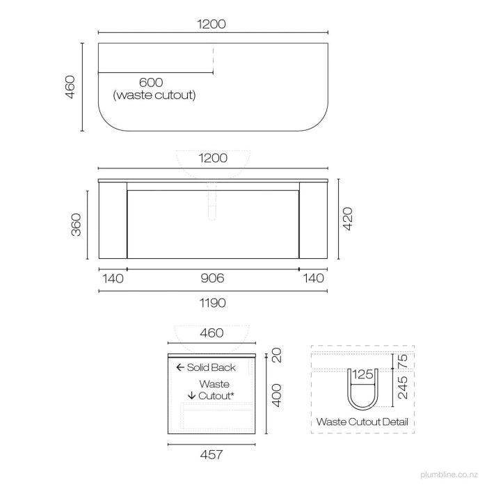 Stanza Curve Opaco 1200 1 Drawer Vanity