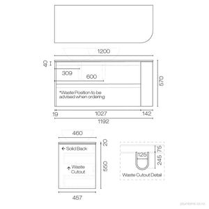 Stanza Curve Opaco 1200 Left Corner 2 Drawer Vanity