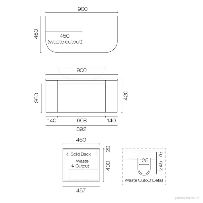Stanza Curve Opaco 900 1 Drawer Vanity