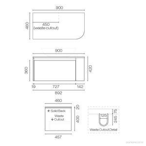 Stanza Curve Opaco 900 Left Corner 1 Drawer Vanity