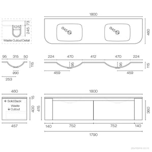 Stanza Curve Spio 1800 2 Drawer Double Vanity