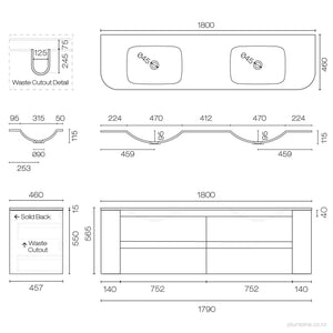 Stanza Curve Spio 1800 4 Drawer Double Vanity