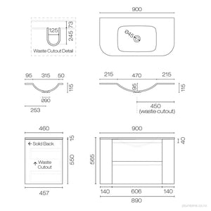 Stanza Curve Spio 900 2 Drawer Vanity