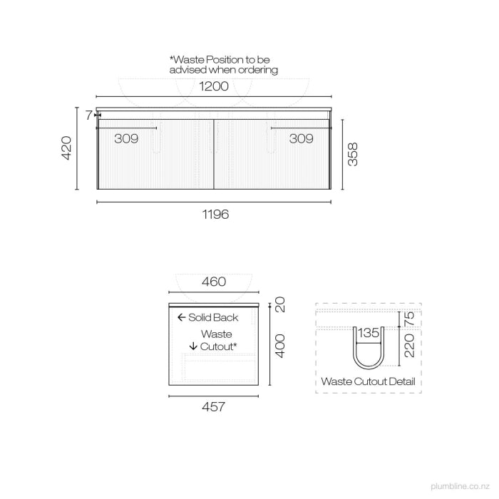 Strata Opaco 1200 2 Drawer Single Vanity